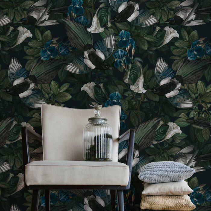 magpie floral wallpaper 2