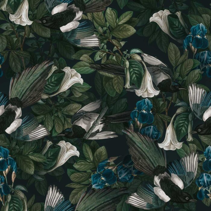 magpie floral wallpaper